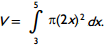 V equals the integral from 3 to 5 pi the square of 2x, dx