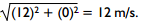 the square root of 12 squared plus 0 squared equals 12 meters per second.